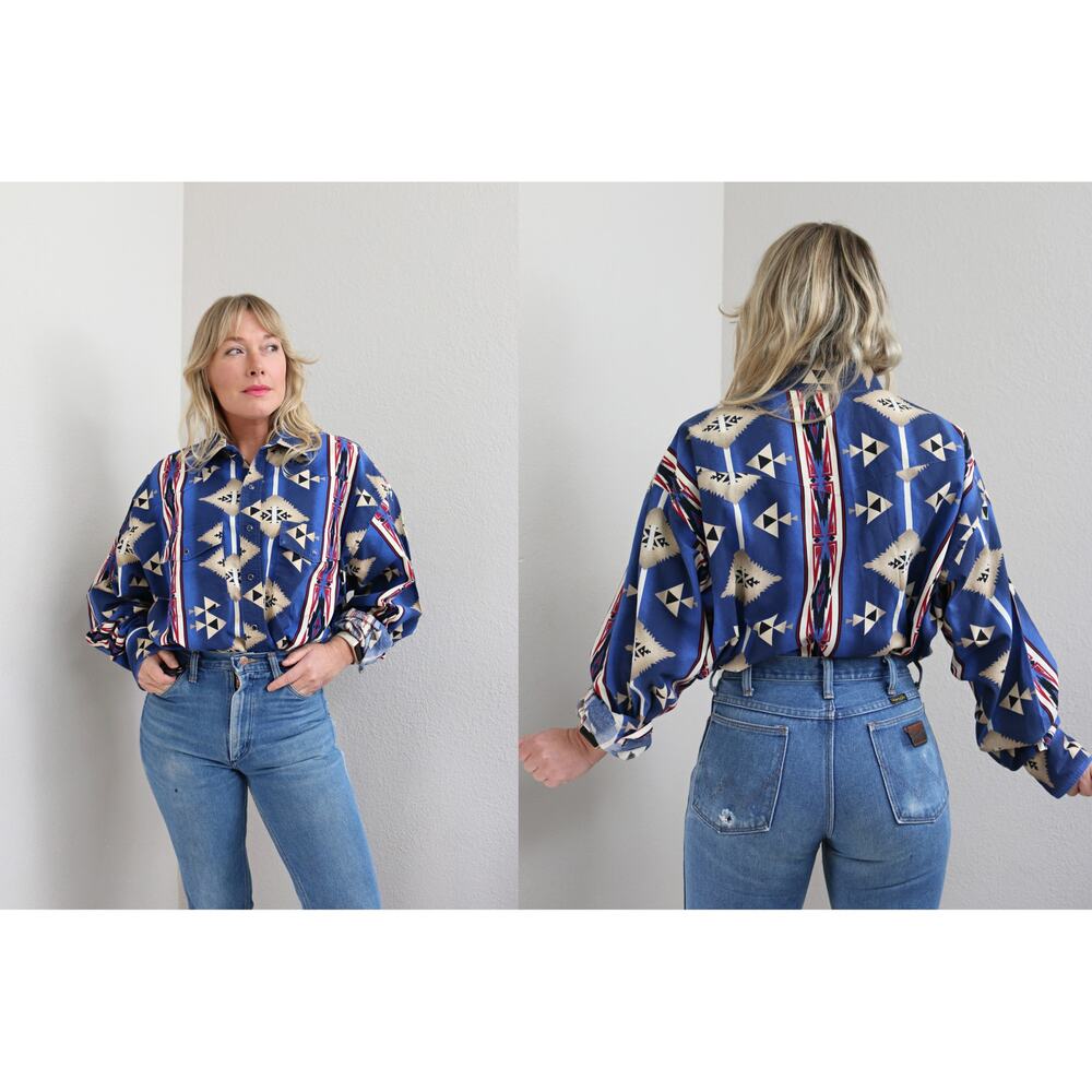 1990's Vintage Wranglers Southwestern Pearl Snap Cowboy Shirt ~Men's XL XXL Tall